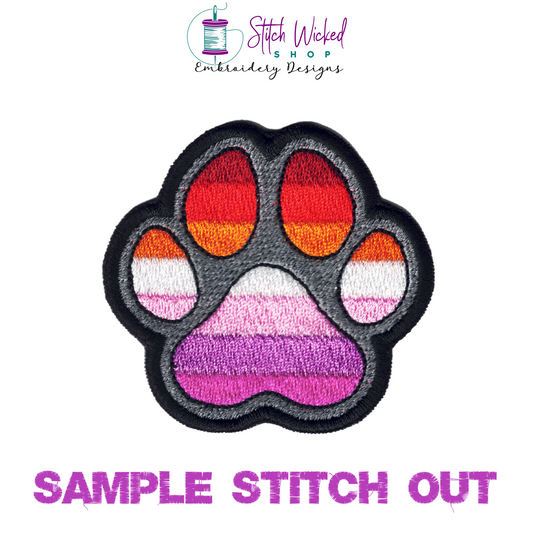 Lesbian Pride Flag Puppy Dog Paw Print Machine Embroidery Design