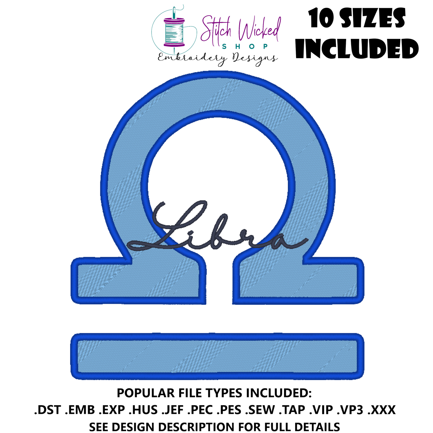 Libra Zodiac Embroidery Design, Astrology Script Design