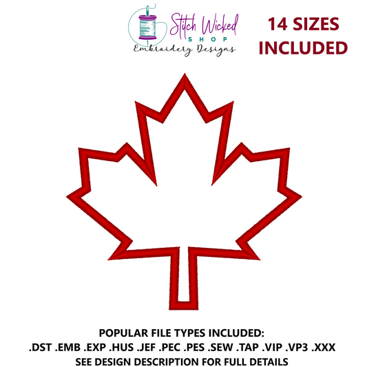 Maple Leaf Applique Embroidery Design, Canada Maple Leaf, 14 Sizes Included