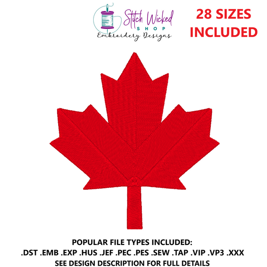 Canada Maple Leaf Fill Stich Machine Embroidery Design