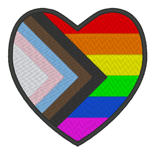Progress Pride Flag Heart Embroidery Design (Horizontal), Heart Modern Pride Flag Patch, 7 Sizes Included
