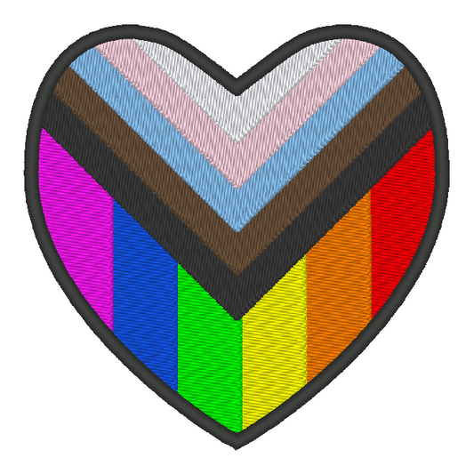 Progress Pride Flag Heart Embroidery Design (Vertical), Heart Modern Pride Flag Patch, 7 Sizes Included