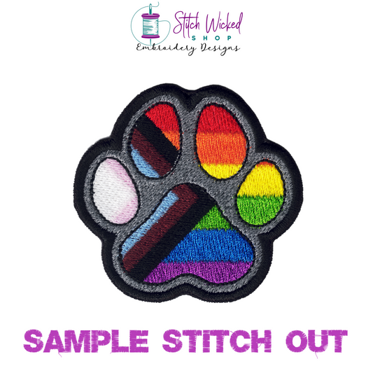Progress Pride Flag Puppy Dog Paw Print Machine Embroidery Design, Horizontal Pride Flag