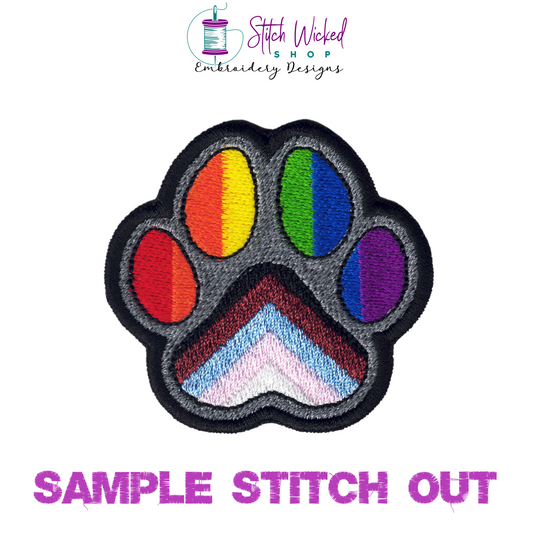 Progress Pride Flag Puppy Dog Paw Print Machine Embroidery Design, Vertical Pride Flag
