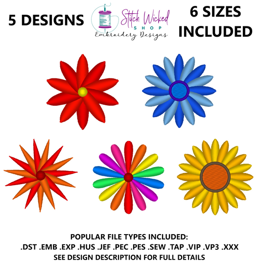 Mini Flower Machine Embroidery Design Bundle, Multicolor Flowers