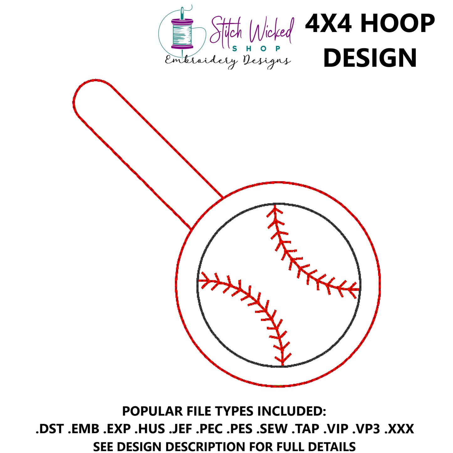 Baseball Key Fob Machine Embroidery Design, ITH Key Fob