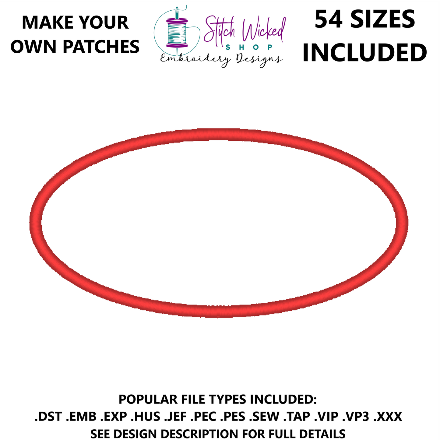 Oval Patch Border Machine Embroidery Design Set, 54 Sizes Included