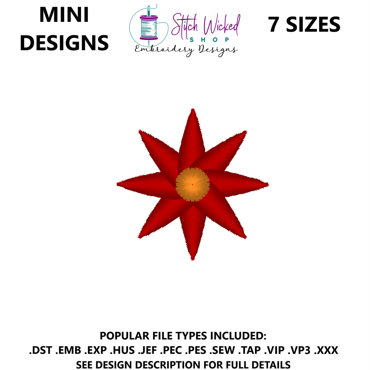Mini Flower Embroidery Design, Flower 12