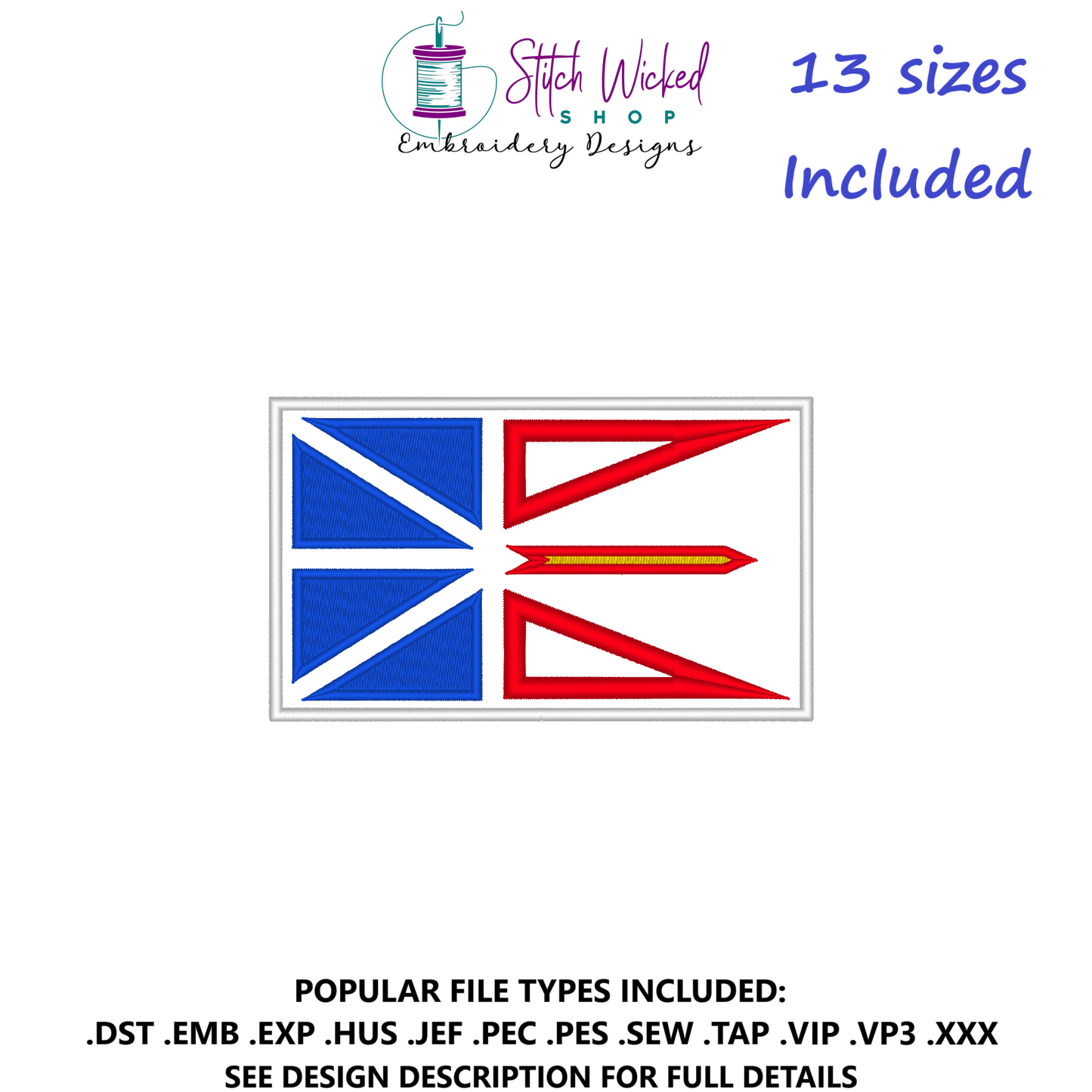 Newfoundland Flag Patch Applique Embroidery Design