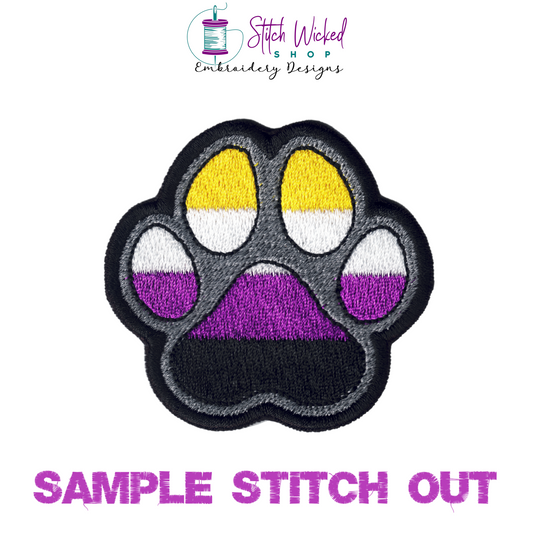 Nonbinary Pride Flag Puppy Dog Paw Print Machine Embroidery Design