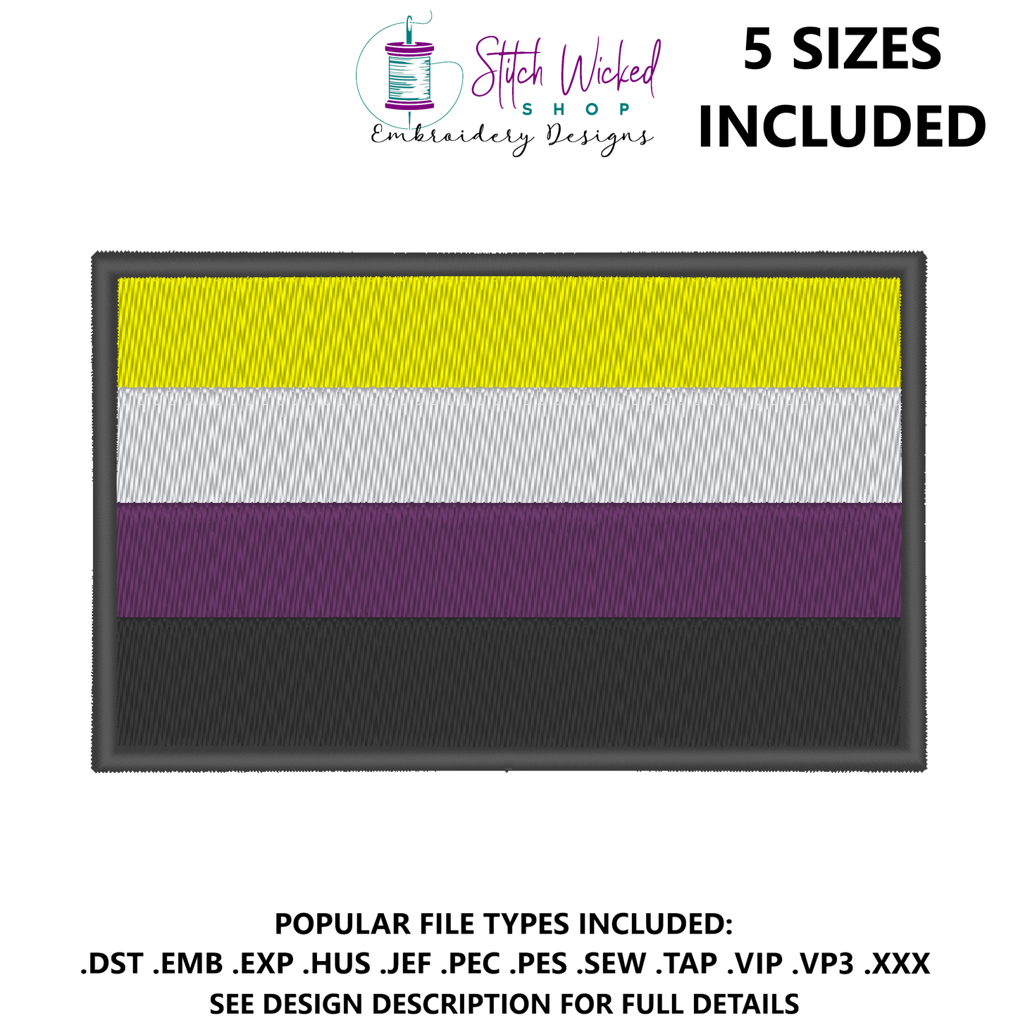 Nonbinary Pride Flag Machine Embroidery Design, LGBTQ Pride Flag