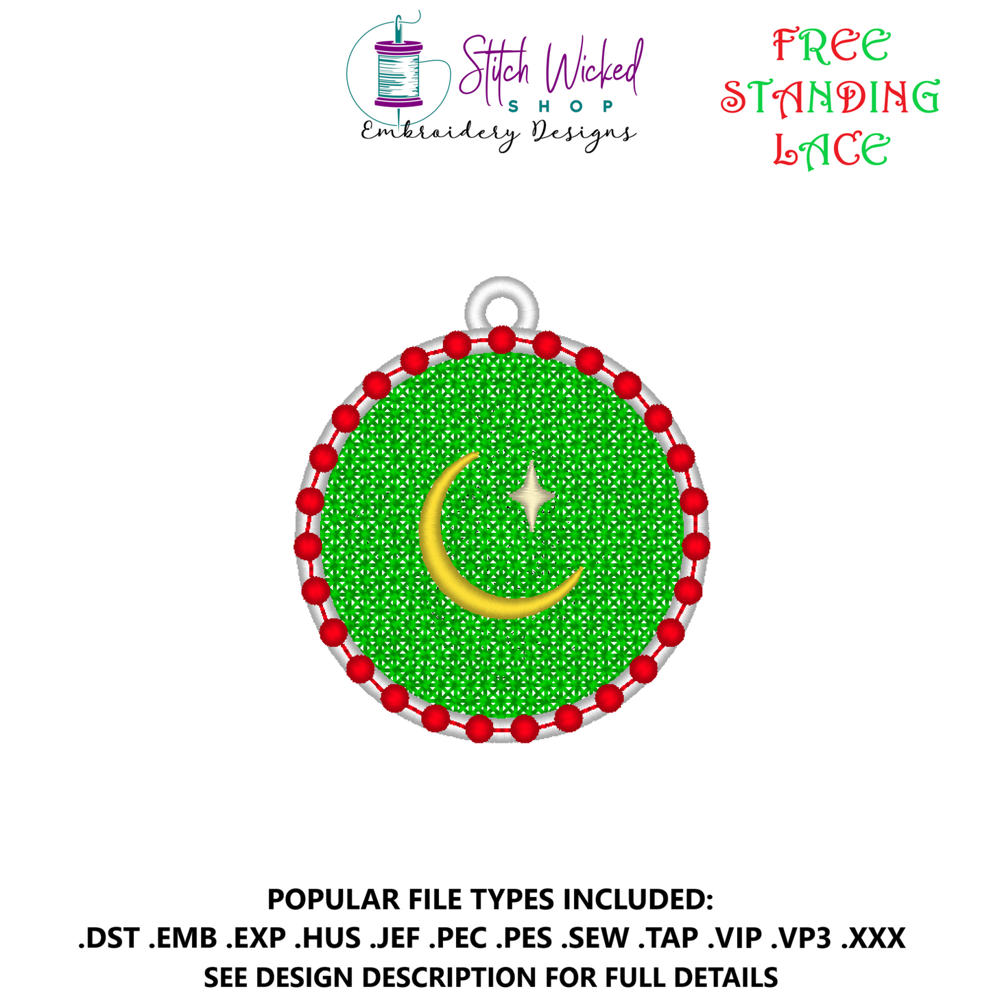 Free Standing Lace Circle Ornament Machine Embroidery Design, North Star