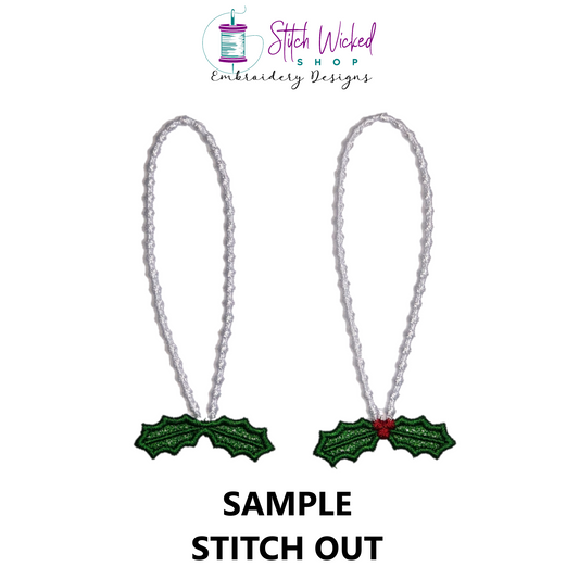 Christmas Ornament Hanger Free Standing Lace Embroidery Design, Holly Berries FSL