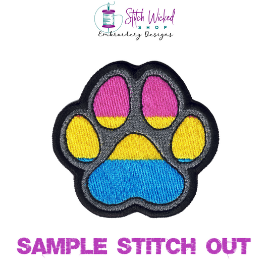 Pansexual Pride Flag Puppy Dog Paw Print Machine Embroidery Design