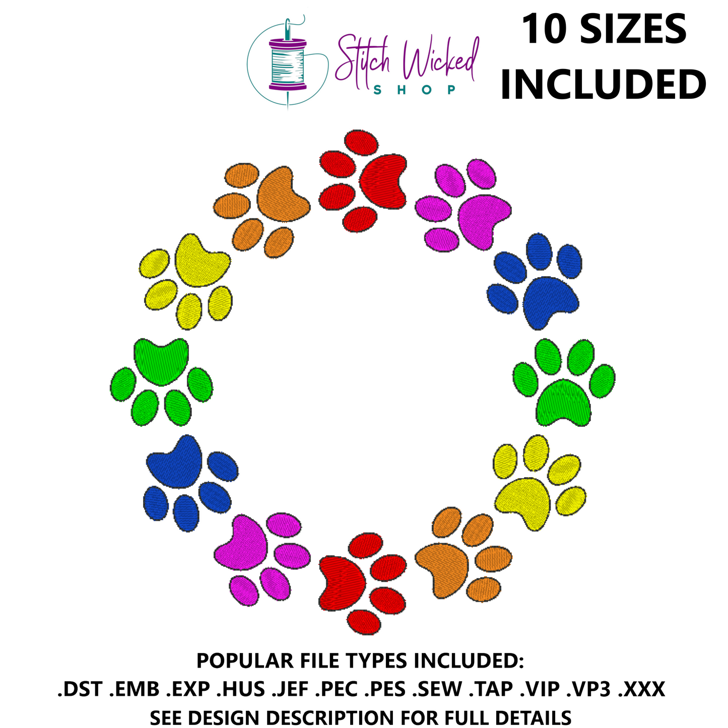 Paw Print Monogram Frame Embroidery Design