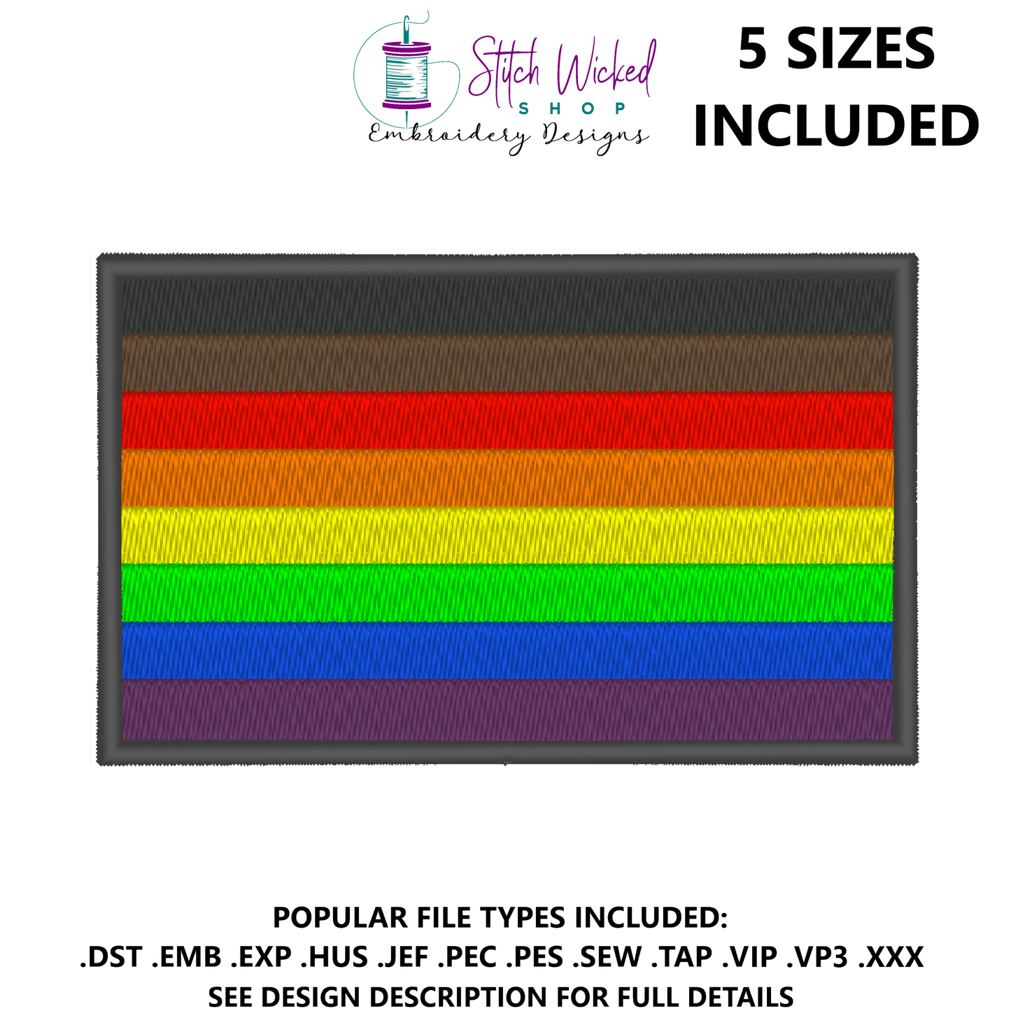 Philadelphia Pride Flag Machine Embroidery Design, LGBTQ Pride Flag