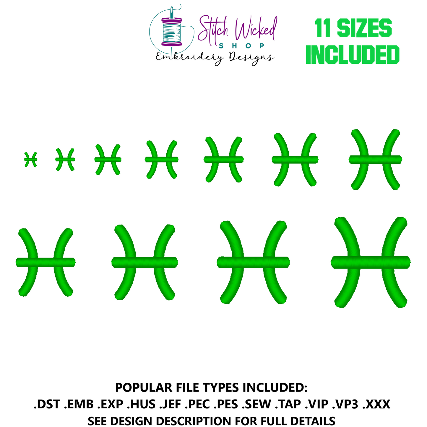 Pisces Mini Satin Stitch Zodiac Symbol Embroidery Design