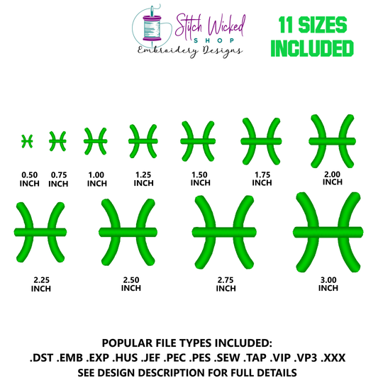 Pisces Mini Satin Stitch Zodiac Symbol Embroidery Design