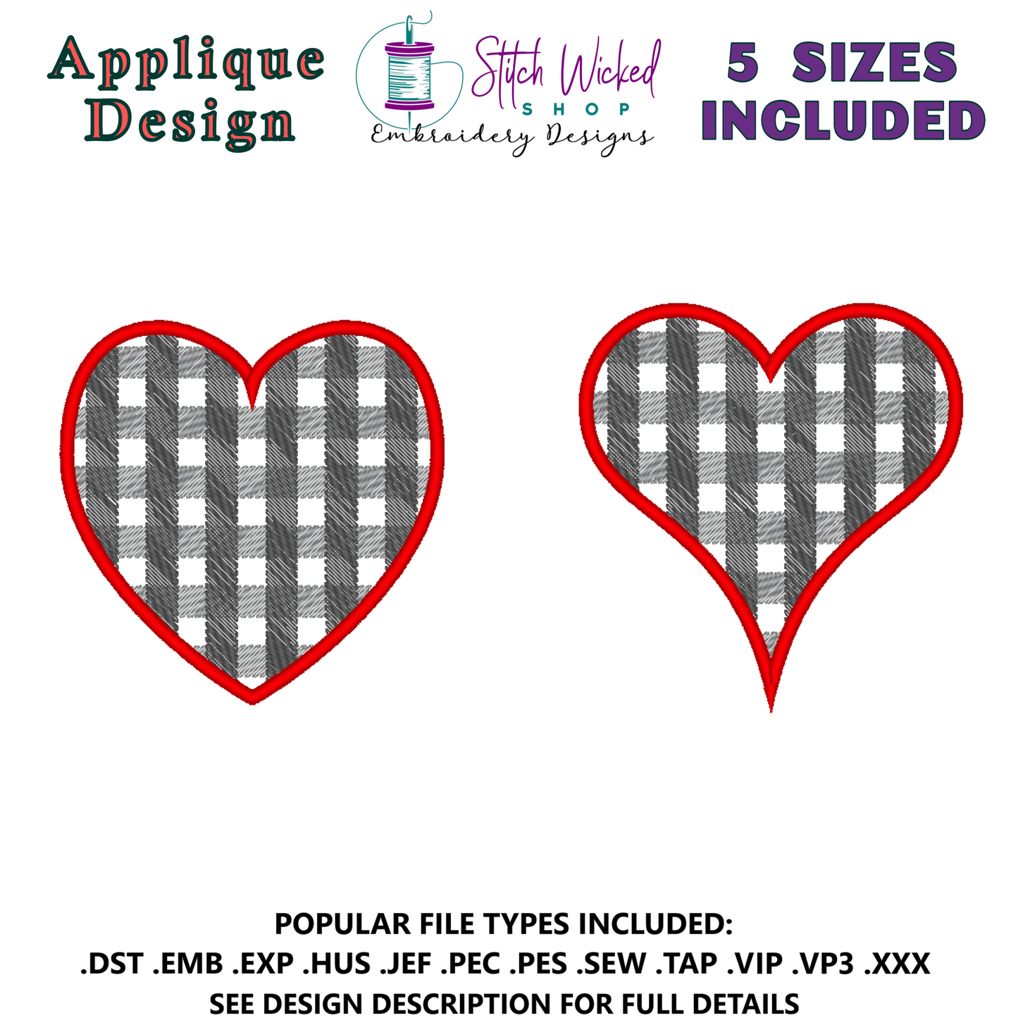 Plaid Heart Applique Embroidery Design