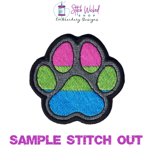 Polysexual Pride Flag Puppy Dog Paw Print Machine Embroidery Design