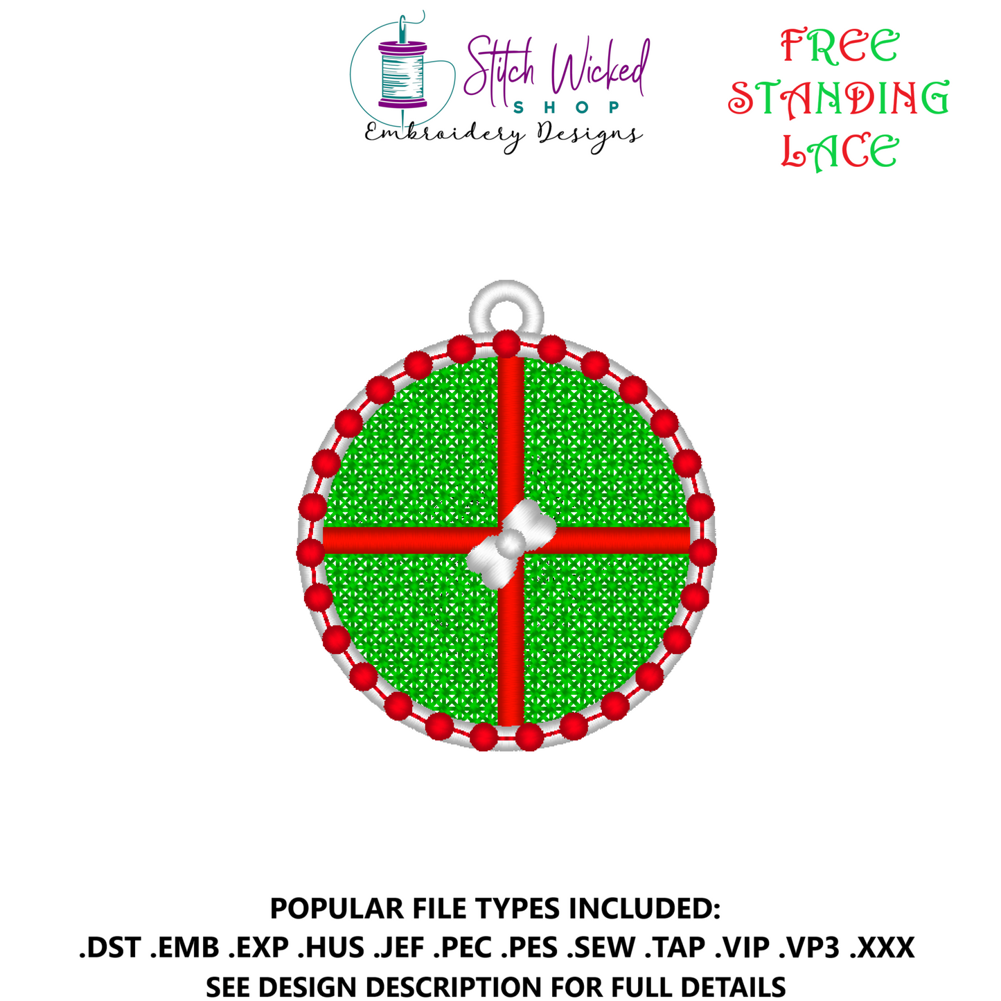 Free Standing Lace Circle Ornament Machine Embroidery Design, Gift Wrapped Present