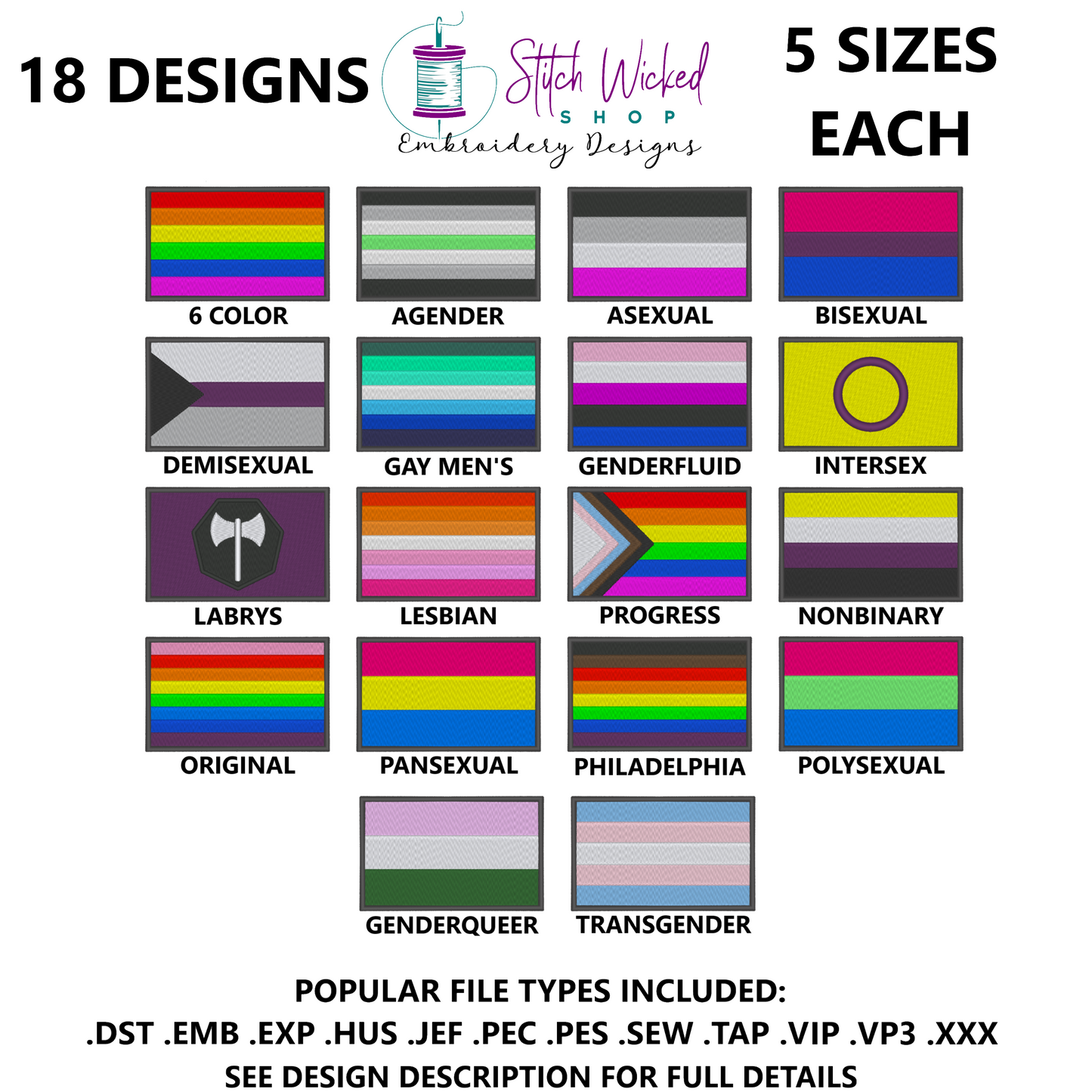 Pride Flags Machine Embroidery Design Bundle, LGBTQ Pride Flags