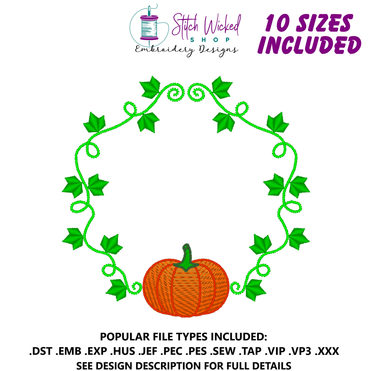 Pumpkin Vine Monogram Frame Machine Embroidery