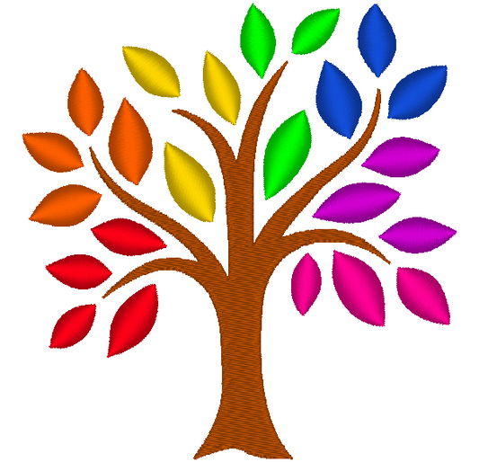 Elegant Rainbow Tree Embroidery Design