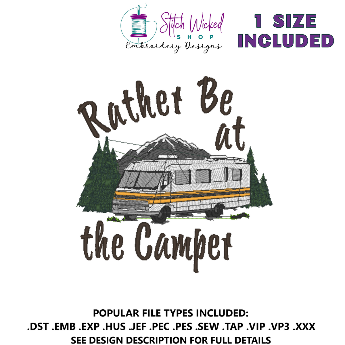 Rather be at the Camper RV Motor Home Machine Embroidery Design - Stitch Wicked Shop