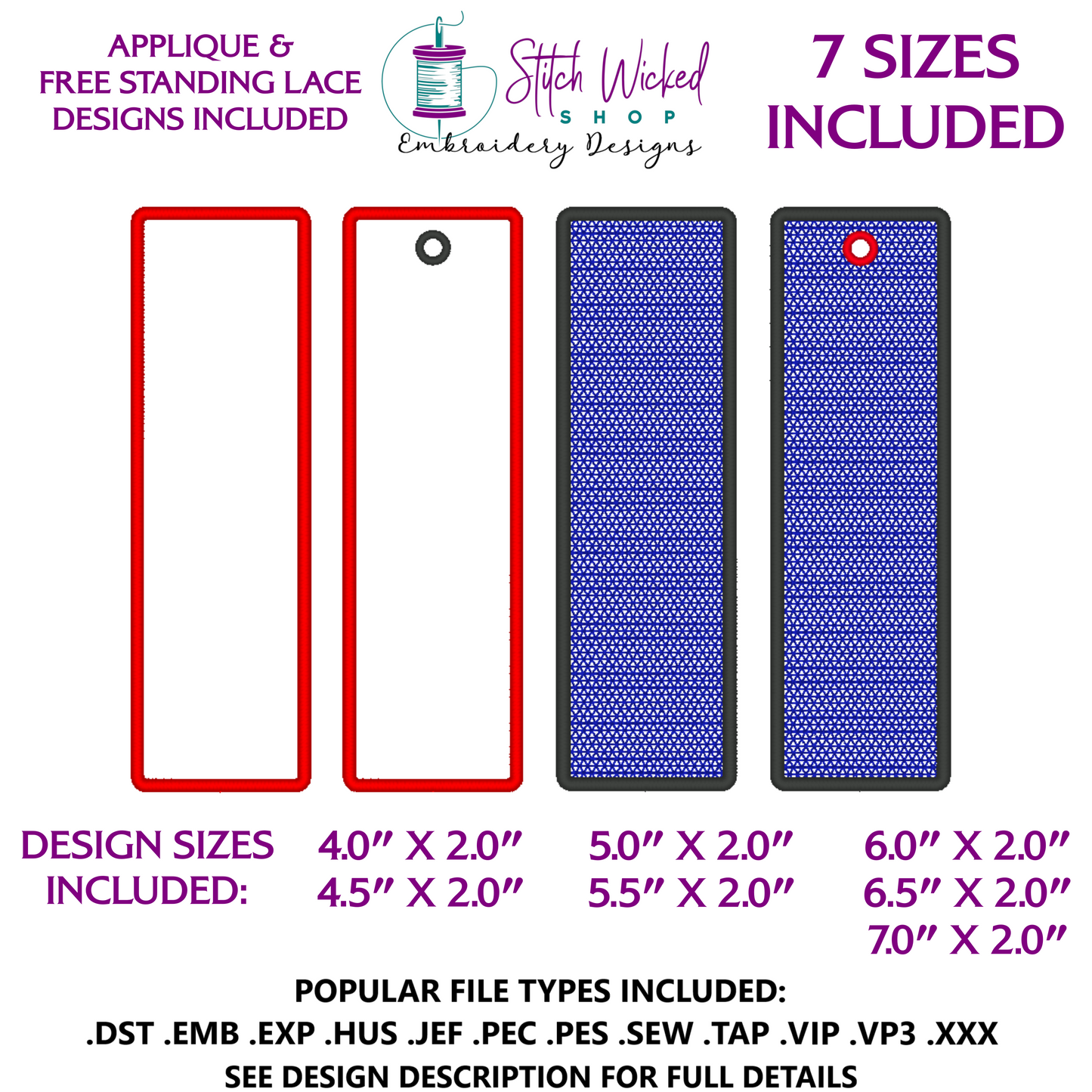 Rectangle Bookmark Embroidery Design, Free Standing Lace And Applique Designs Included