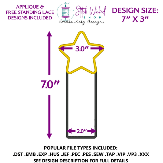 Star Bookmark Embroidery Design, Free Standing Lace And Applique Designs Included