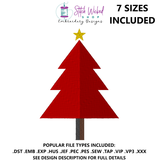 Rustic Country Christmas Tree With Star Embroidery Design - Stitch Wicked Shop