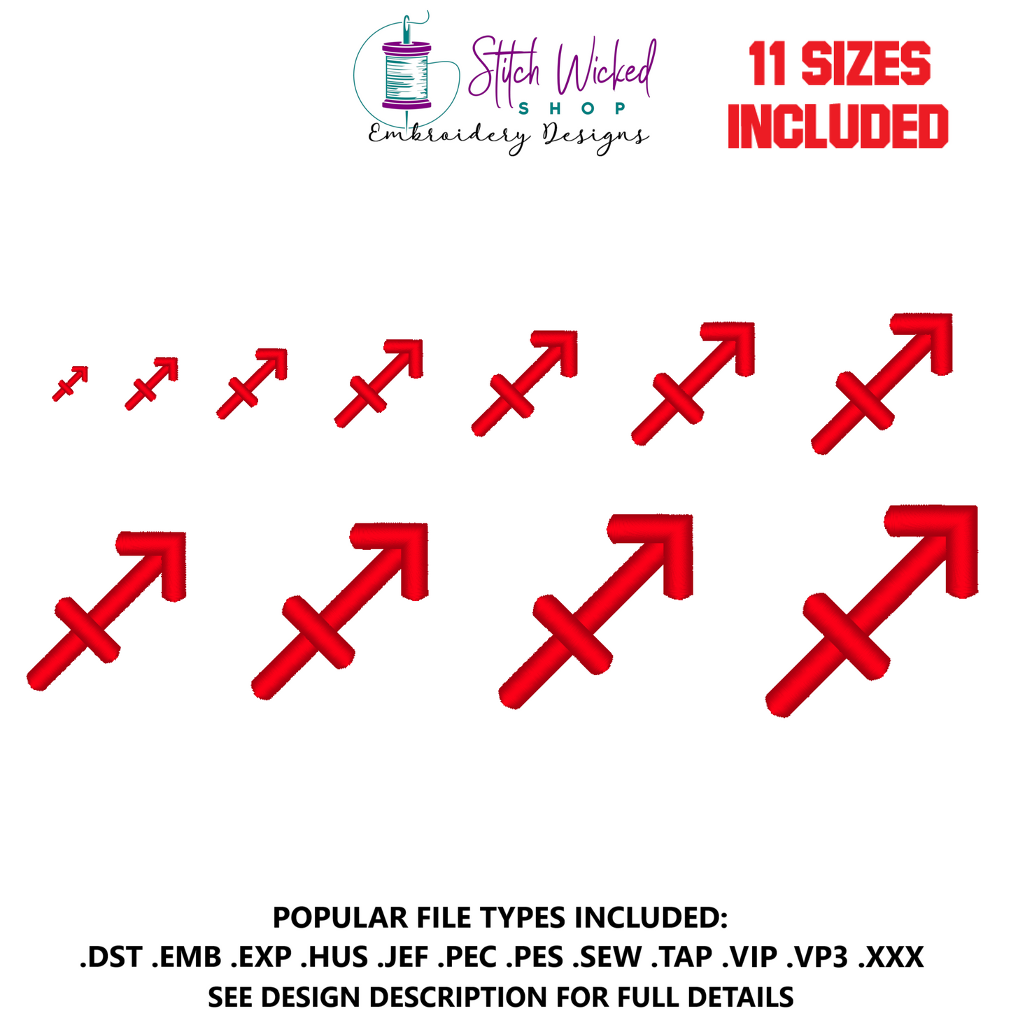 Sagittarius Mini Satin Stitch Zodiac Symbol Embroidery Design