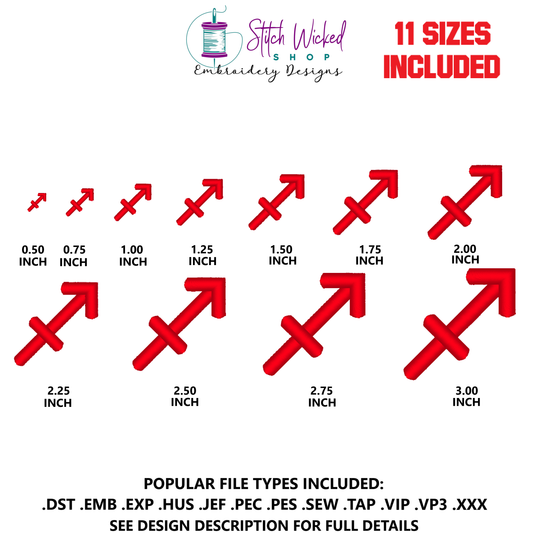 Sagittarius Mini Satin Stitch Zodiac Symbol Embroidery Design