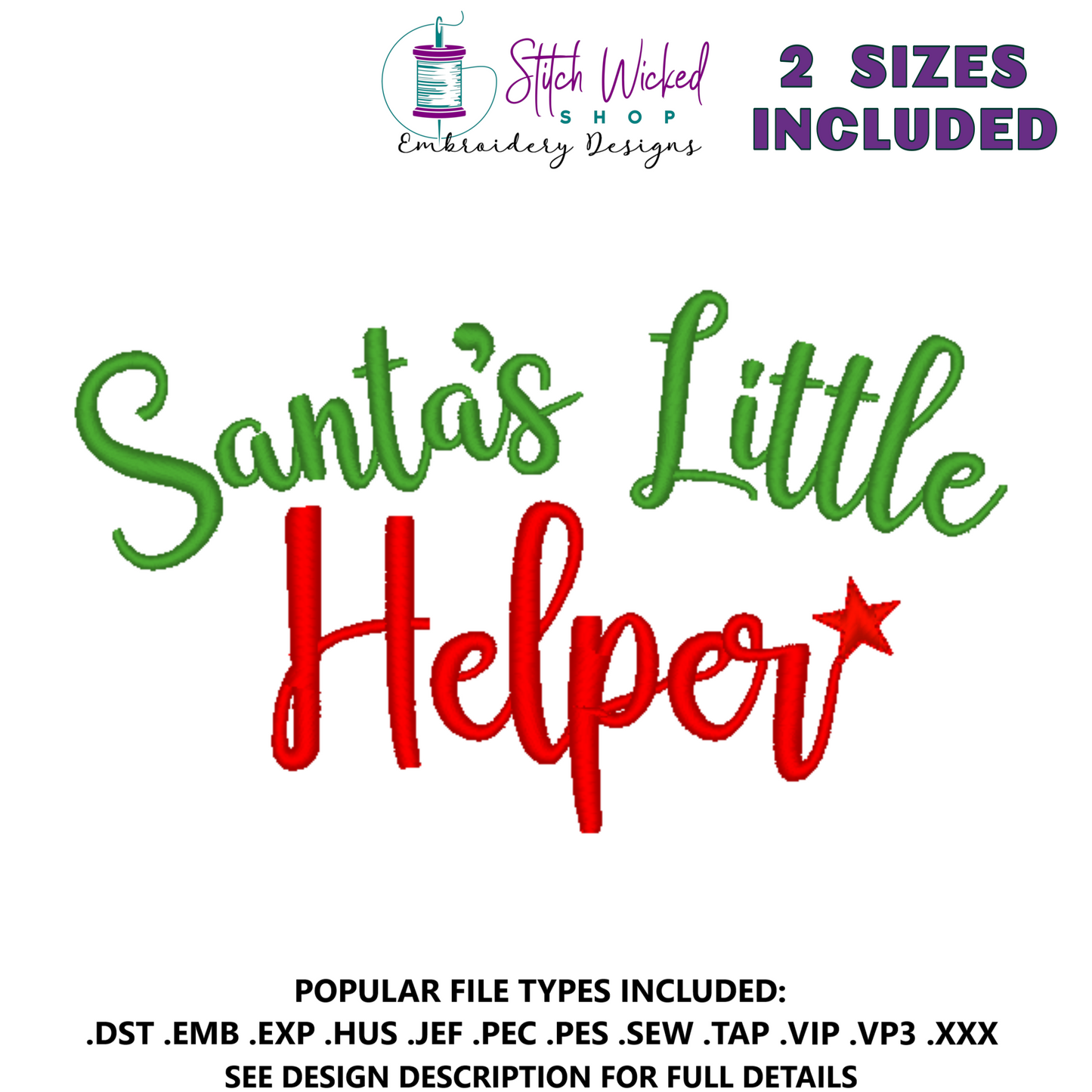 Santa's Little Helper Script Writing Machine Embroidery Design - Stitch Wicked Shop