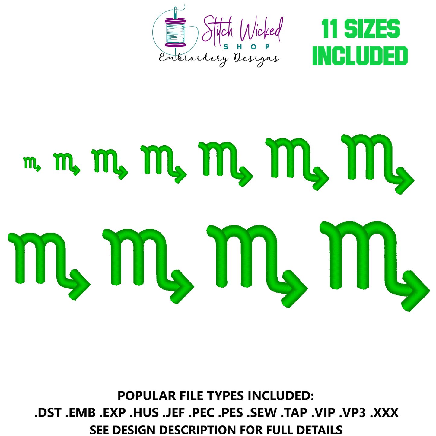 Scorpio Mini Satin Stitch Zodiac Symbol Embroidery Design