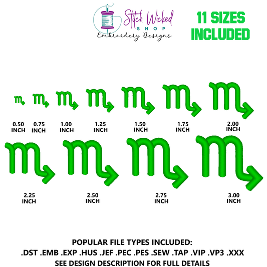 Scorpio Mini Satin Stitch Zodiac Symbol Embroidery Design - Stitch Wicked Shop