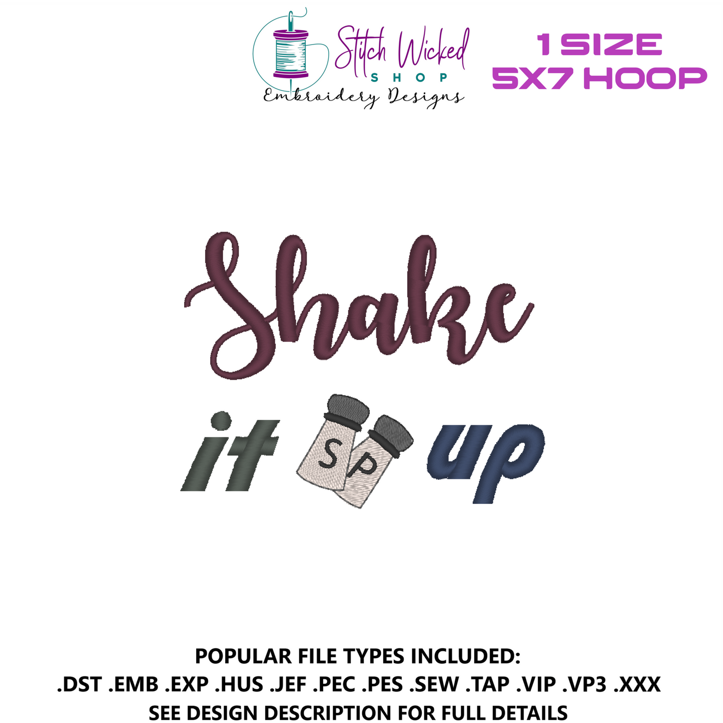 Shake It Up Kitchen Towel Design, Funny Tea Towel Embroidery File, 5 X 7 Hoop