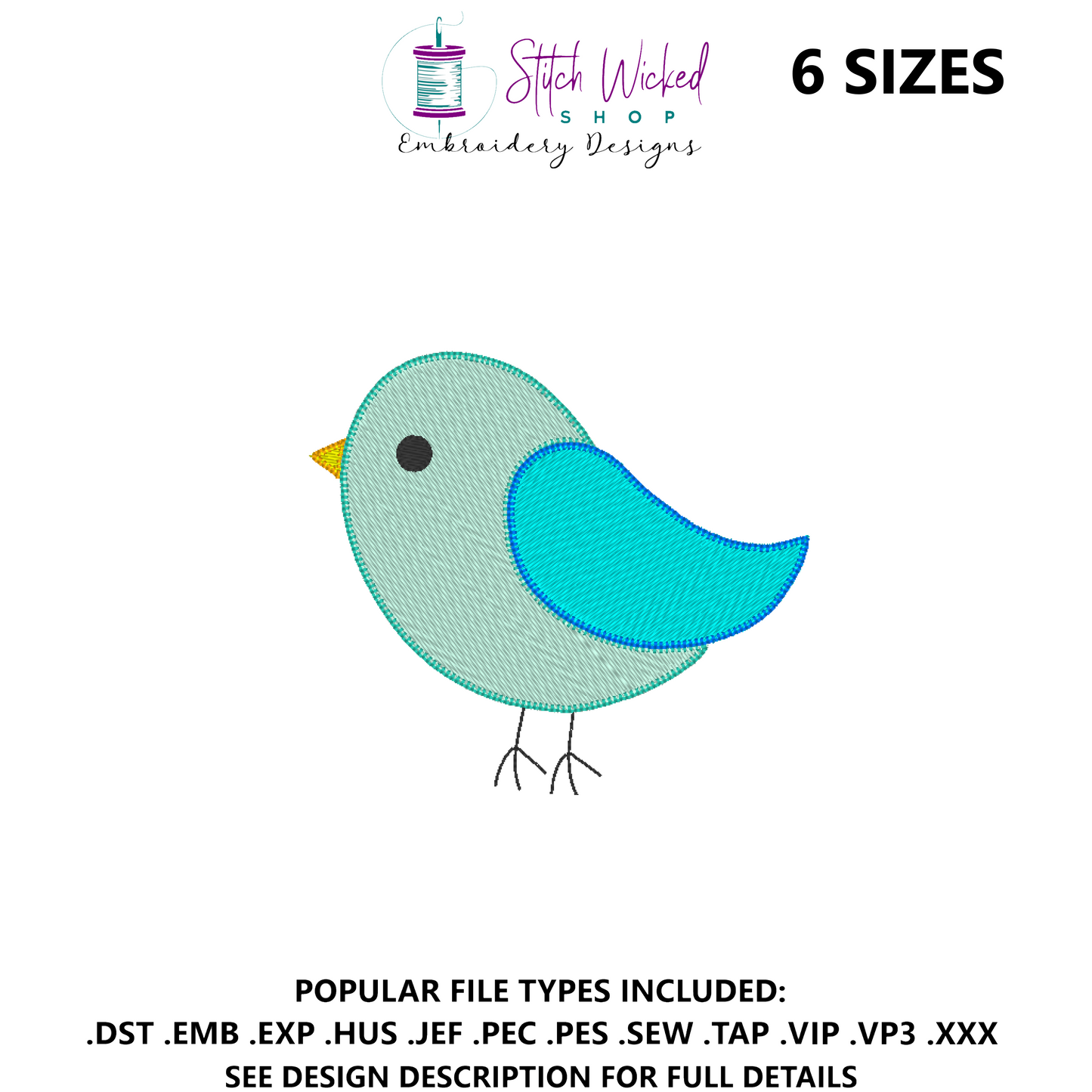 Bird Machine Embroidery Design, Simple Blanket Stitch