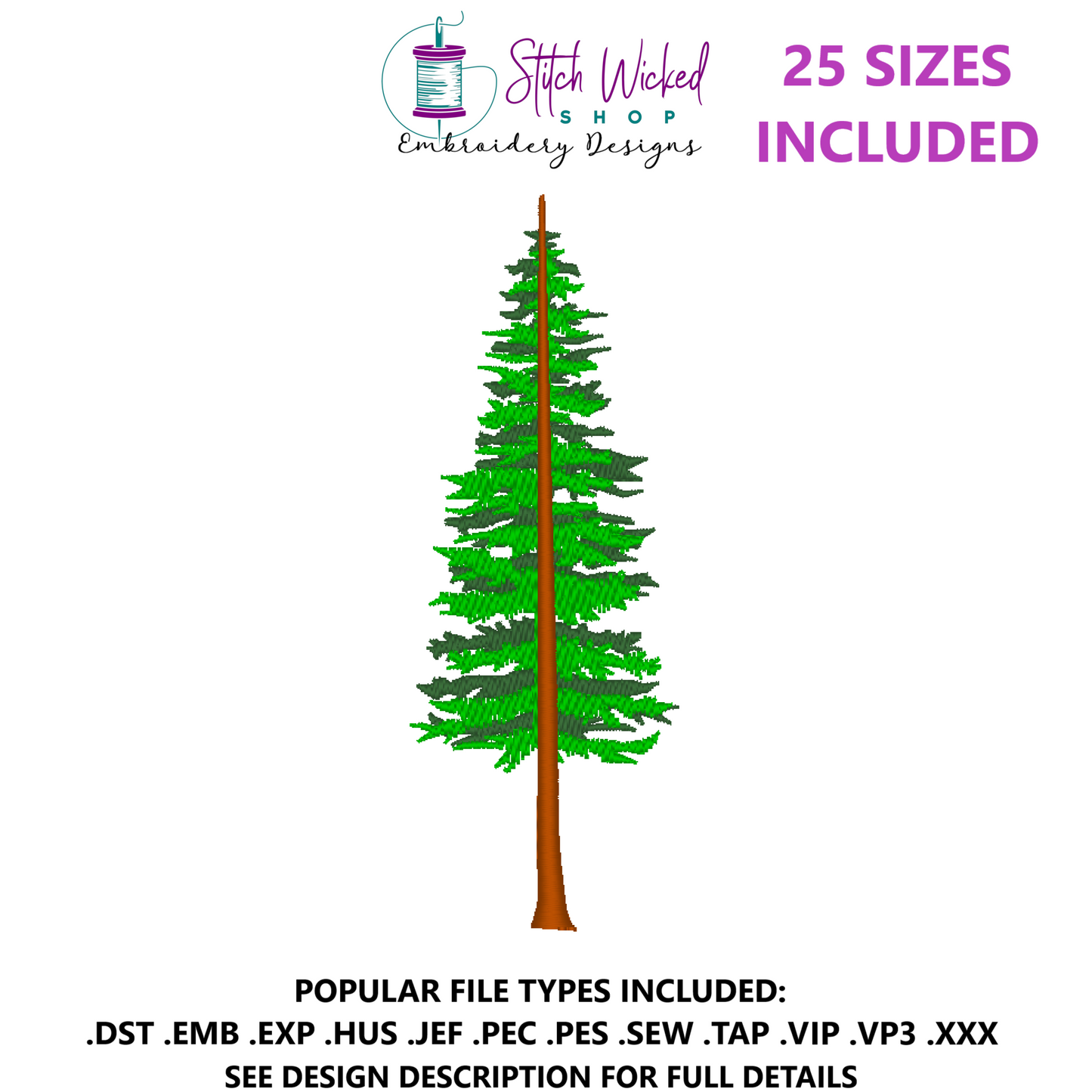Simple Fir Tree Machine Embroidery Design