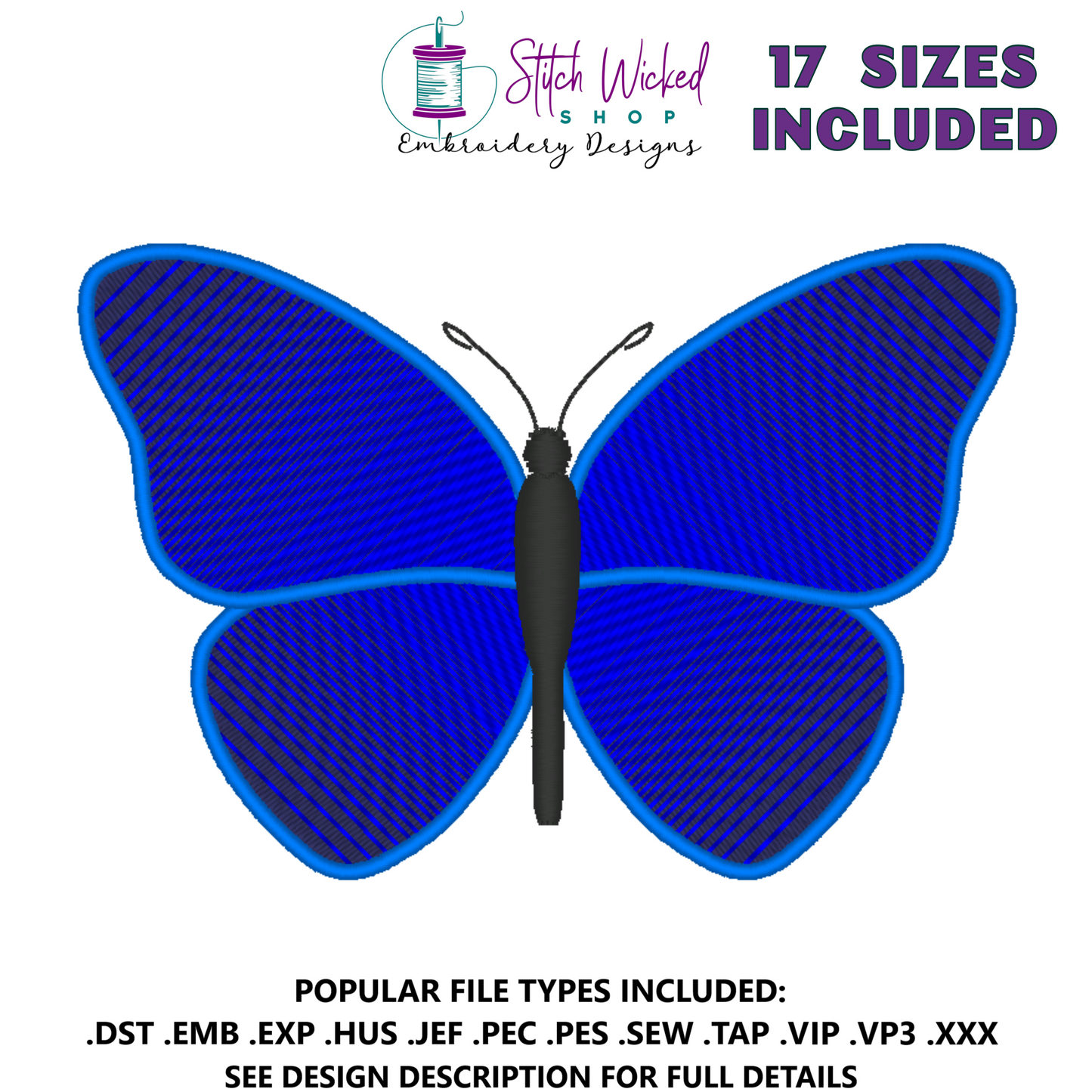 Butterfly Machine Embroidery Design, Small Butterfly With Shading