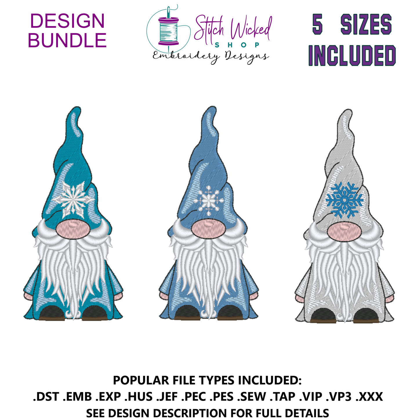 Gnome Machine Embroidery Design Bundle, Snowflake Hat Gnome