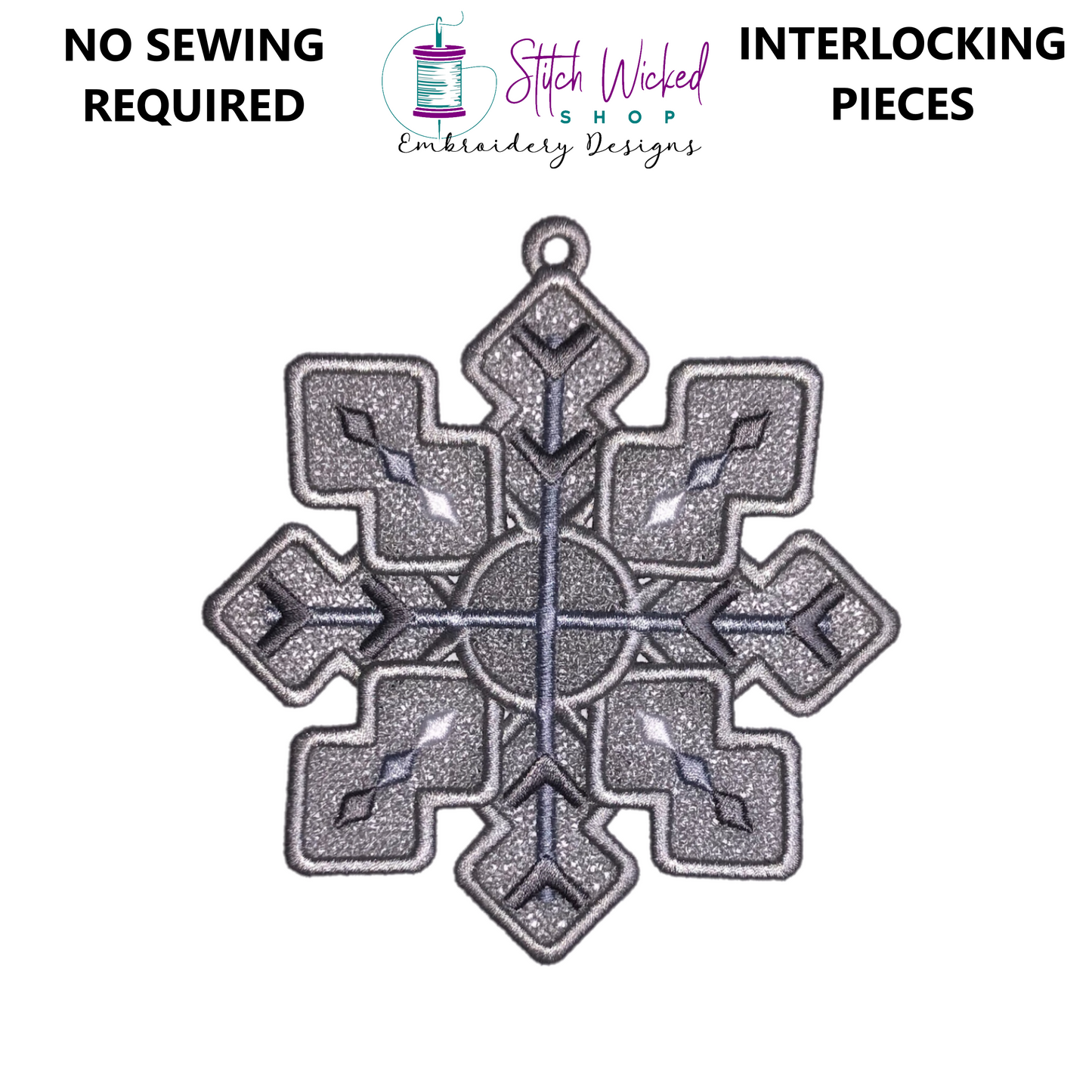 Free Standing Lace Snowflake Interlocking Ornament Embroidery Design, Circle Dot Snowflake