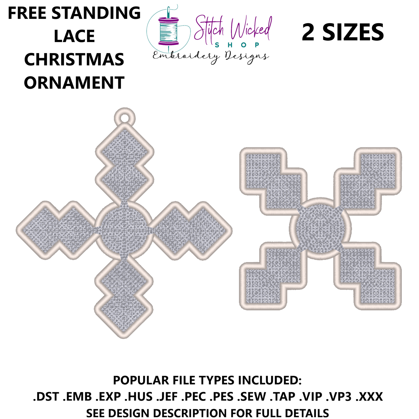 Free Standing Lace Snowflake Interlocking Ornament Embroidery Design, Plain Snowflake