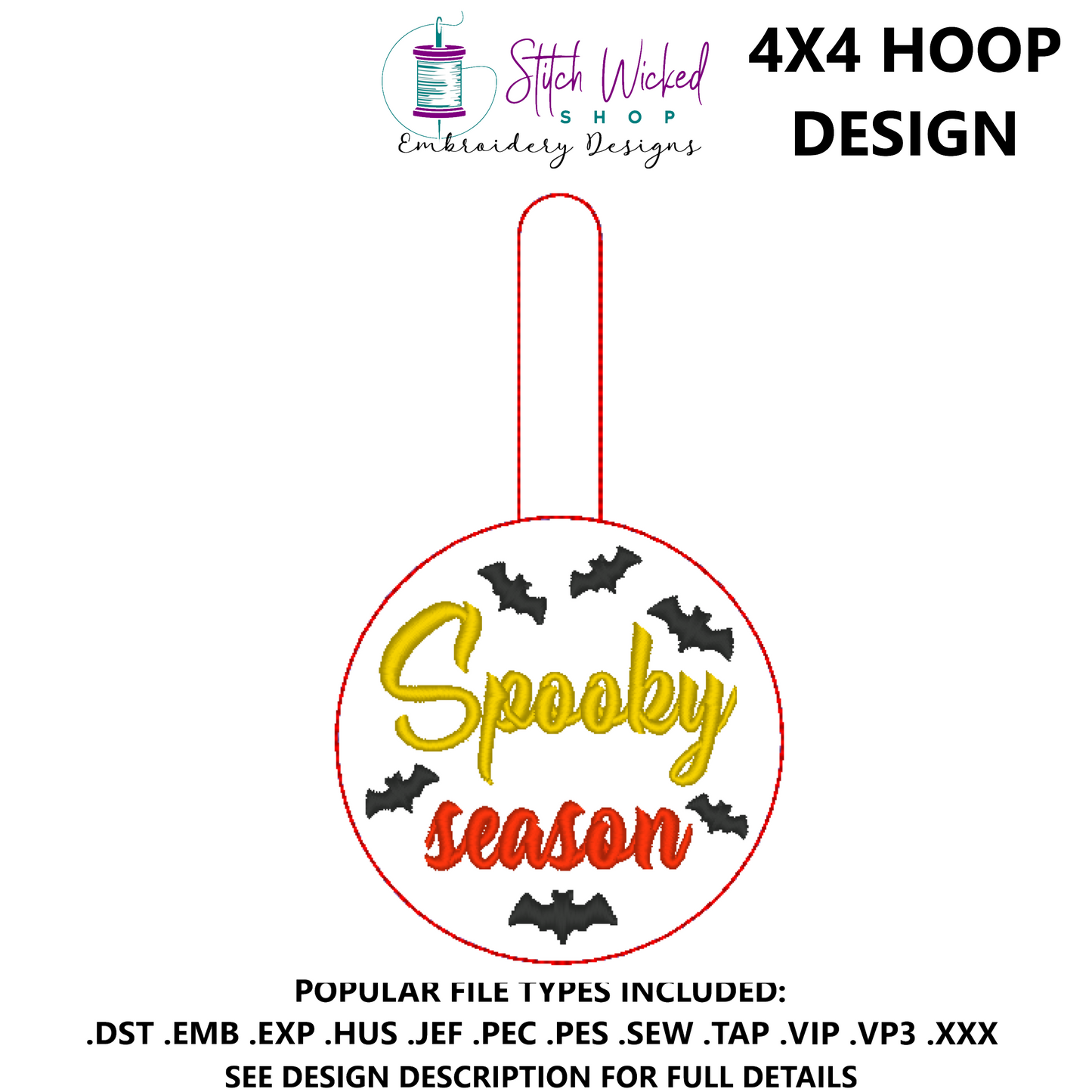 Spooky Season Bats Key Fob Embroidery Design