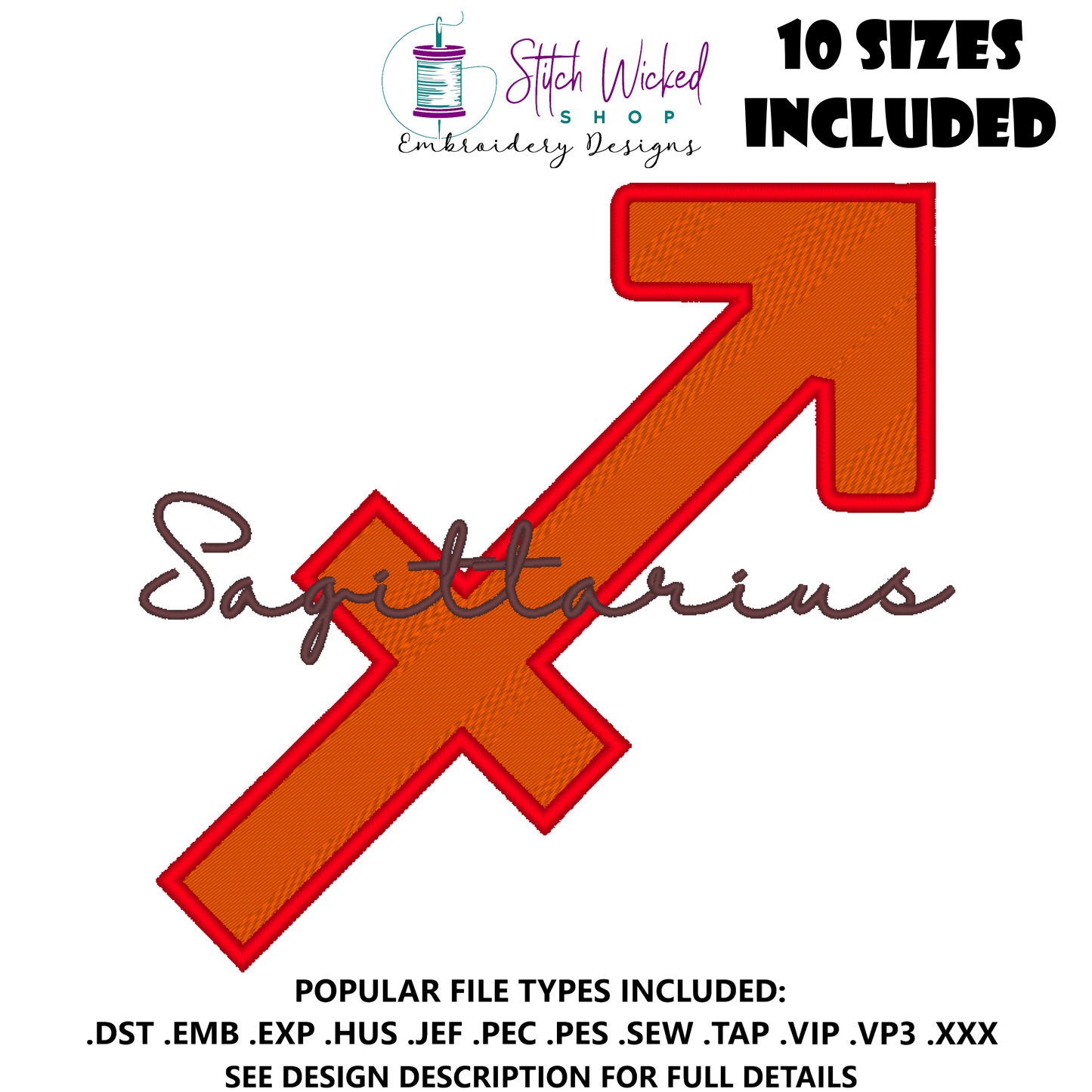 Sagittarius Zodiac Embroidery Design, Astrology Script Design