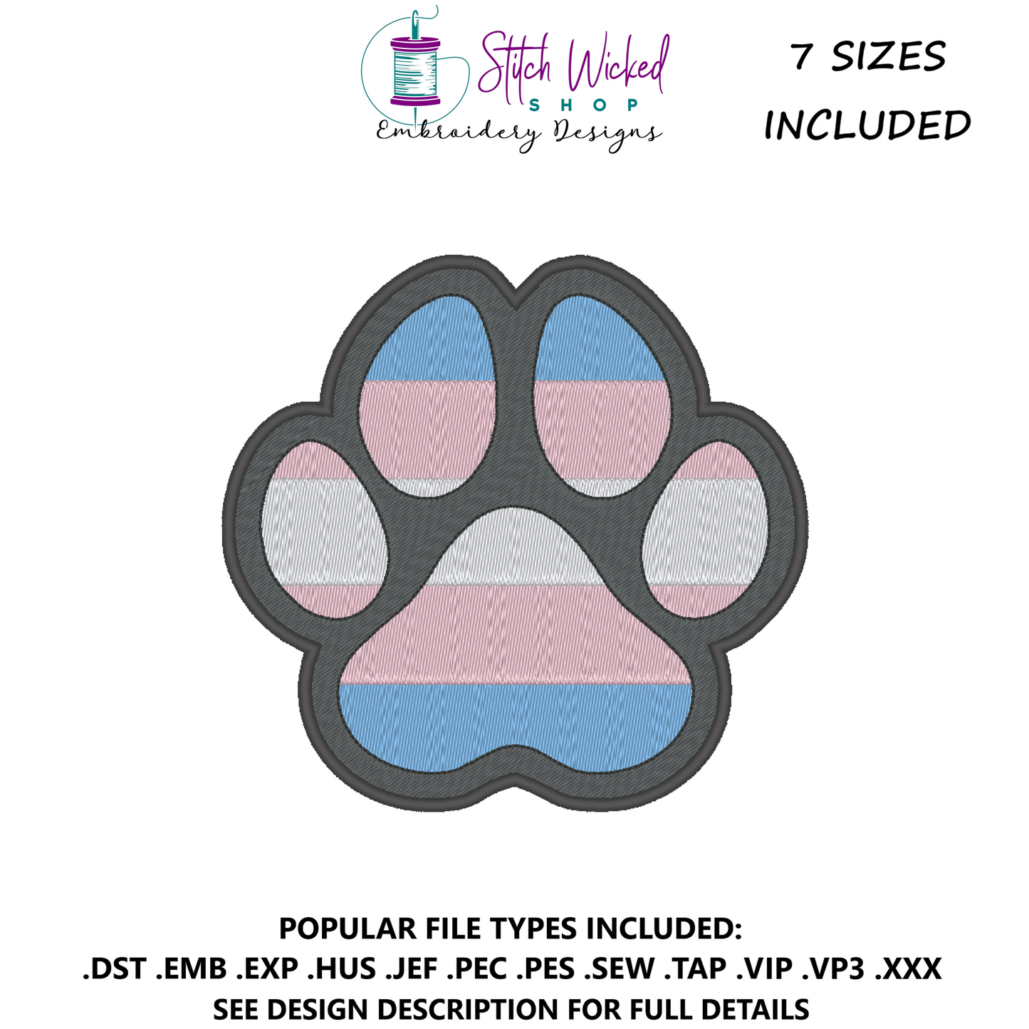 Transgender Pride Flag Puppy Dog Paw Print Machine Embroidery Design