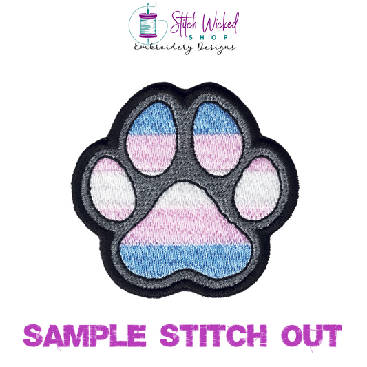Transgender Pride Flag Puppy Dog Paw Print Machine Embroidery Design
