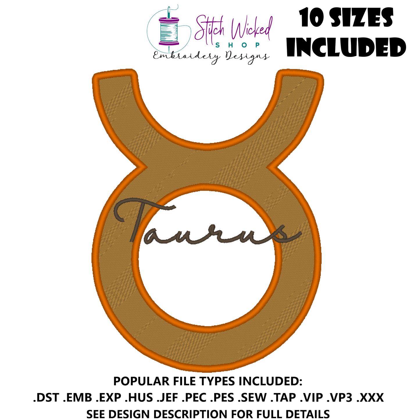 Taurus Zodiac Embroidery Design, Astrology Script Design