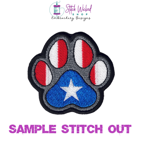 USA Flag Puppy Dog Paw Print Machine Embroidery Design